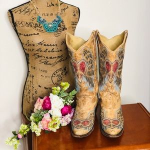 Rare Sz 11 Corral Cowboy Boots Hearts Wings